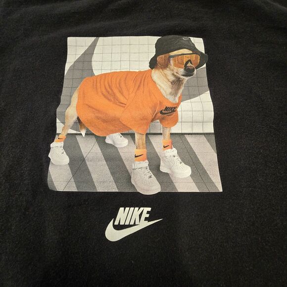 Nike Shirt Mens Large Black Dog Graphic Swoosh Streetwear Tee Funny L 636998-00A - Picture 2 of 7